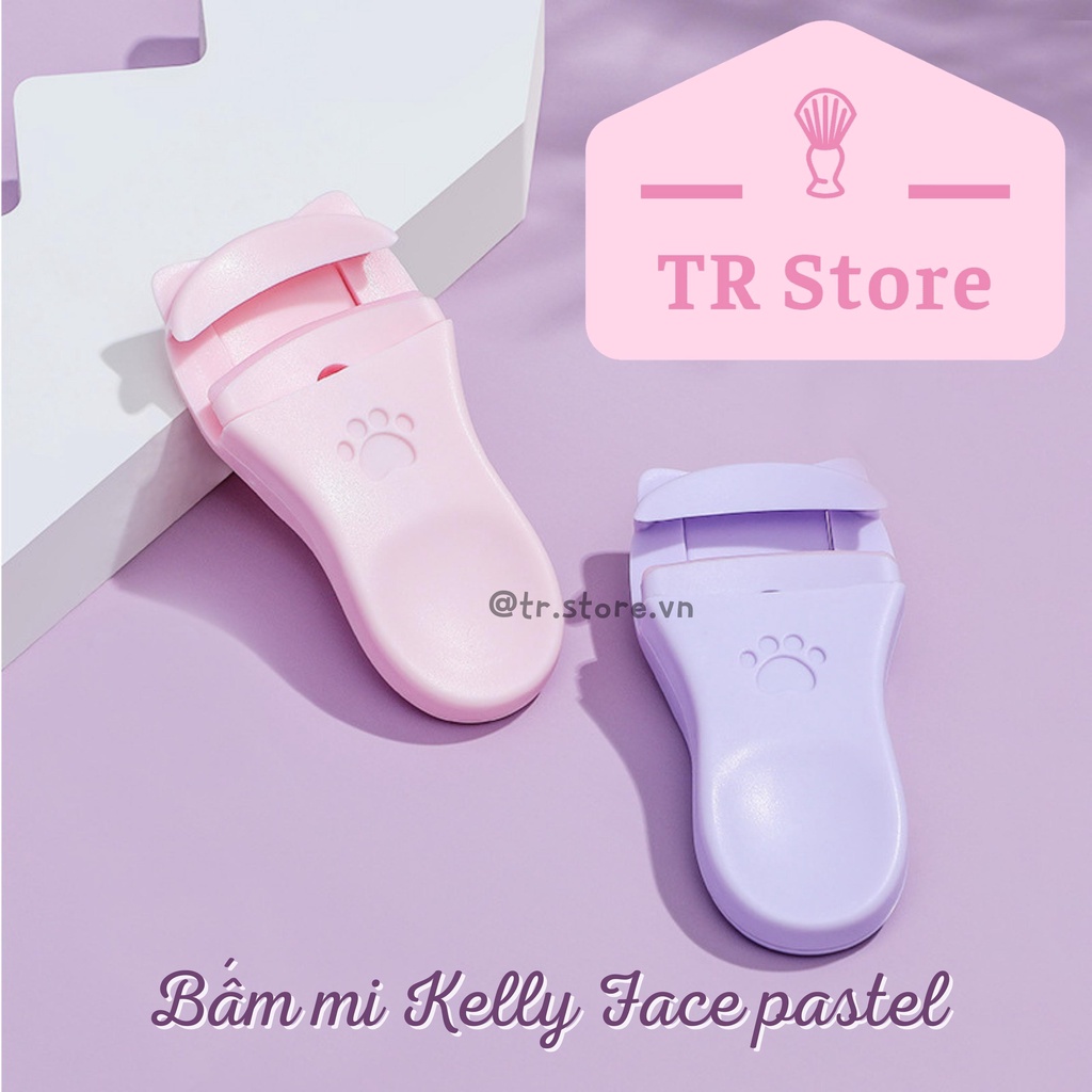 Bộ đôi bấm mi mini Kelly Face pastel họa tiết chân mèo dạng nhựa