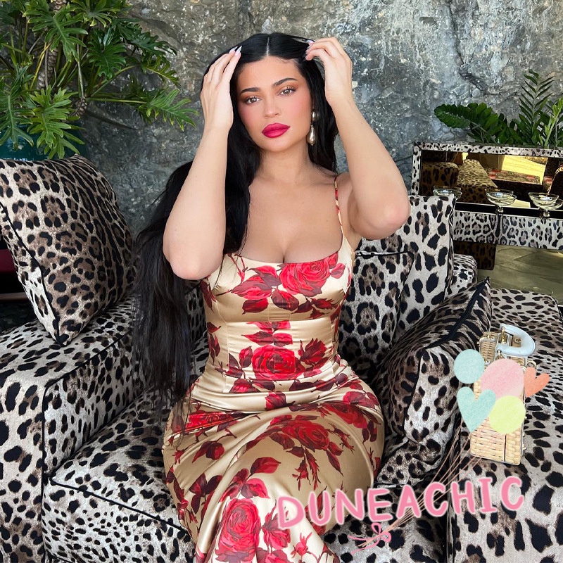 DUNEA Đầm Hai Dây Họa Tiết Hoa Hồng Quyến Rũ Cho Nữ