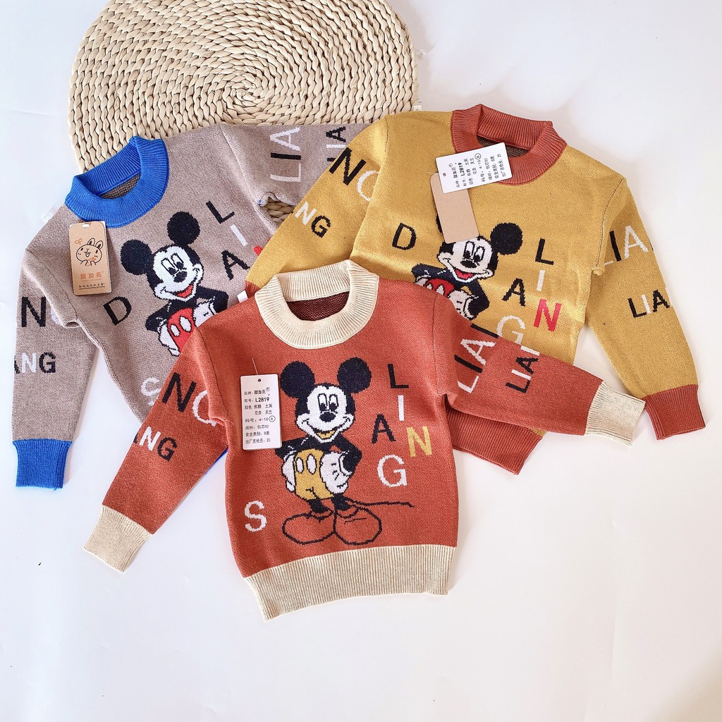 Áo Len Dài Tay Hàng Quảng Châu Nhiều Họa Tiết Micky,Donal,Yes Cho Bé (SP001348 )