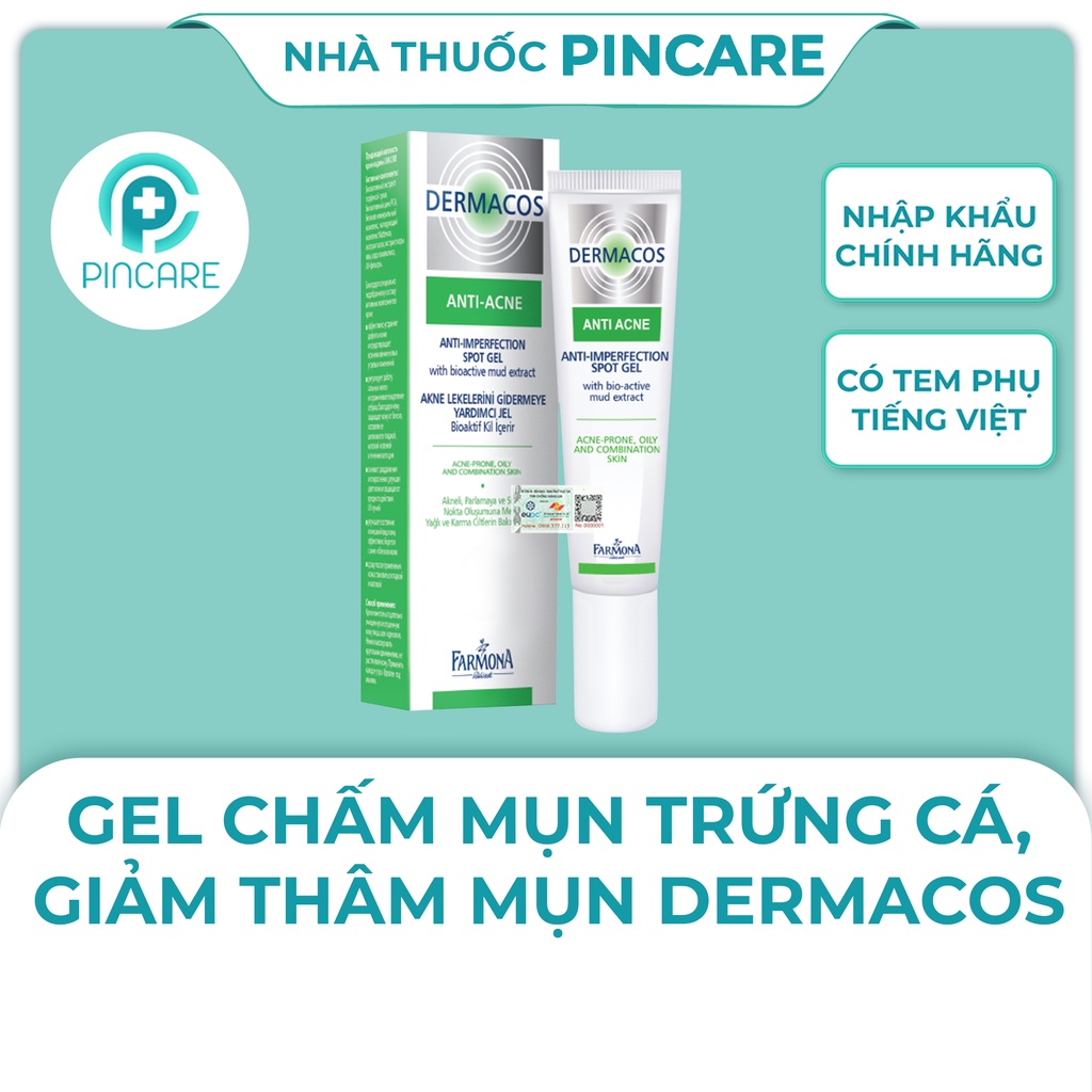 Gel chấm mụn giảm viêm Dermacos Anti Acne Anti Imperfection Spot Gel 15ml - Hàng chính hãng - Nhà thuốc PinCare