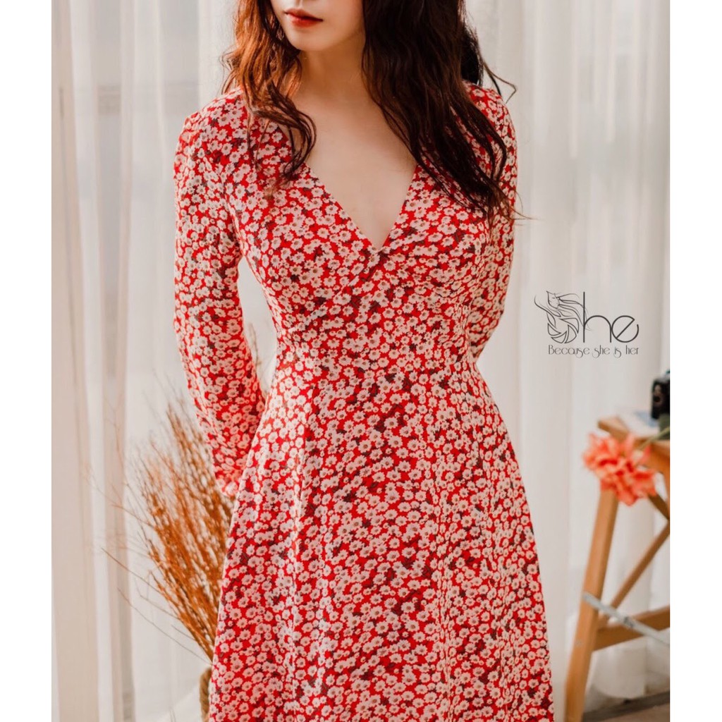 Amy Dress - Đầm cổ V tay dài dáng xoè | SDX45