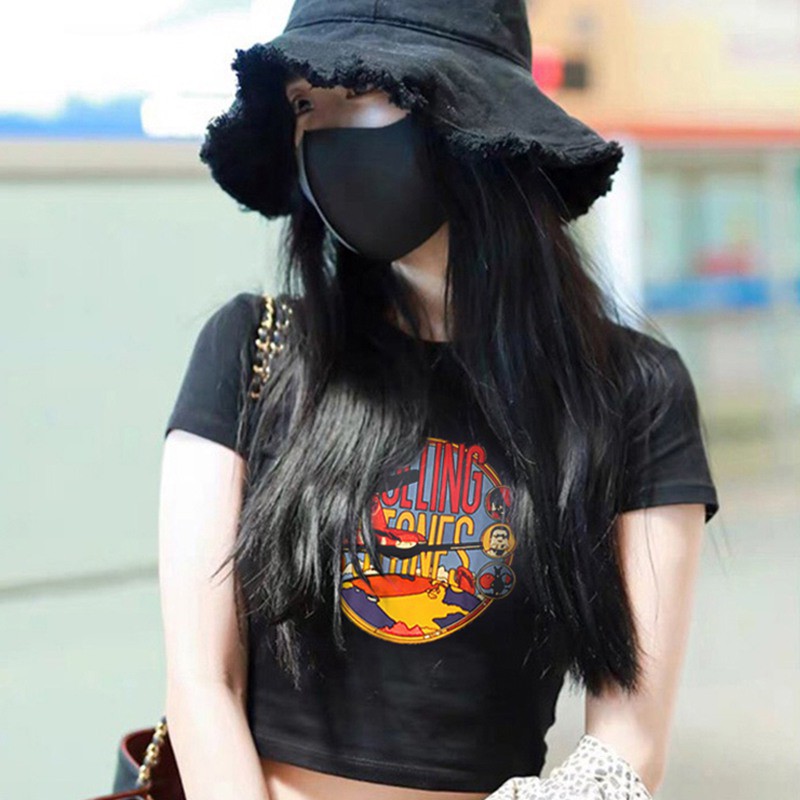 Áo Croptop Tay Ngắn Cổ Tròn Hoạ Tiết Hoạt Hình Thời Trang Mùa Hè