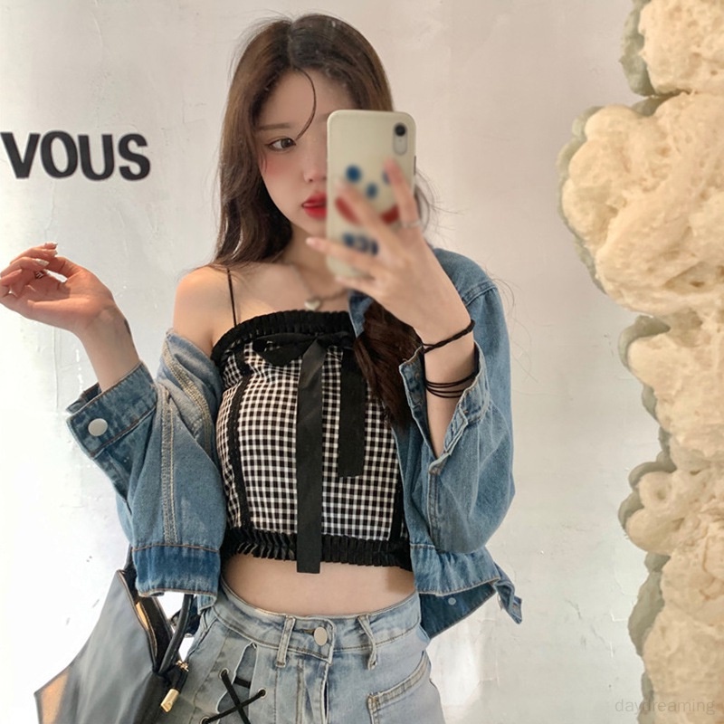 Áo Hai Dây Dáng Ôm Thắt Nơ Phong Cách Hàn Quốc Thời Trang Cho Nữ