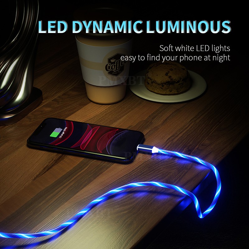 Dây Cáp Sạc Dữ Liệu Micro Usb Loại C Có Đèn Led Phát Sáng Cho ip