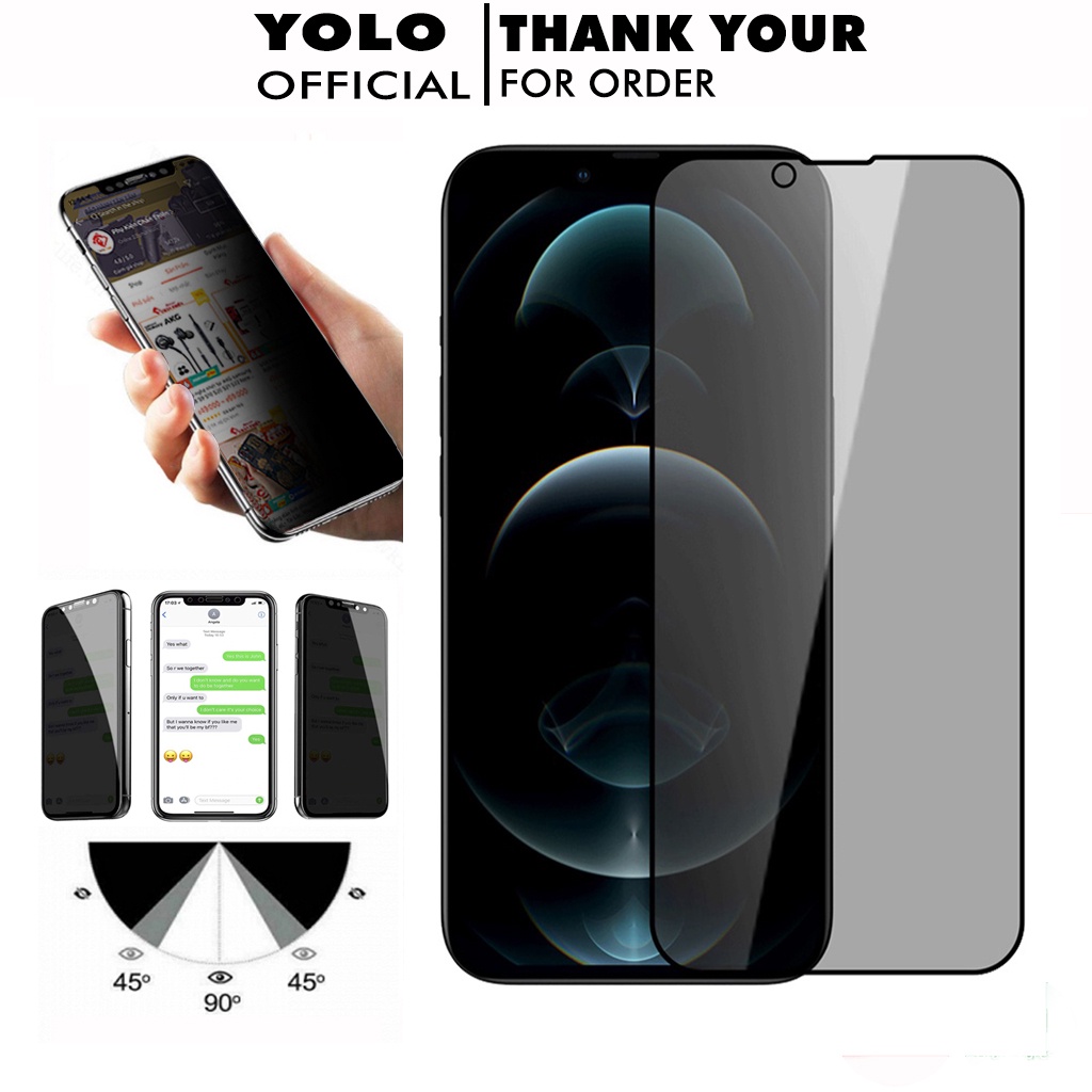 Kính cường lực chống nhìn trộm iphone 14 pro max 13 pro max 7 8 Plus X Xs Xr Xs max 11 11 Promax 12 12 Promax Full Màn