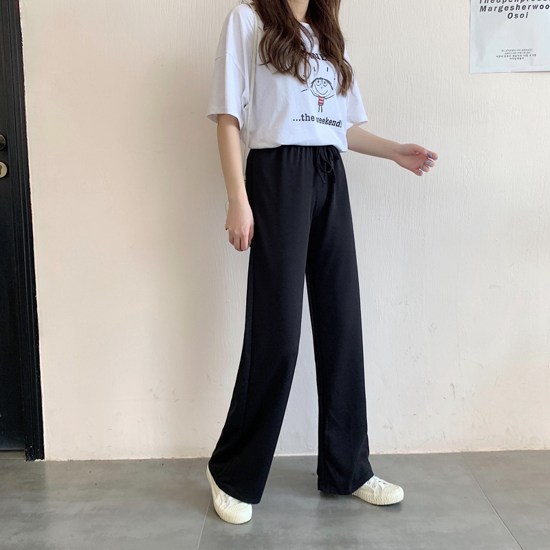 SUXI Quần ống rộng lưng cao theo phong cách Hàn Quốc retro năng động