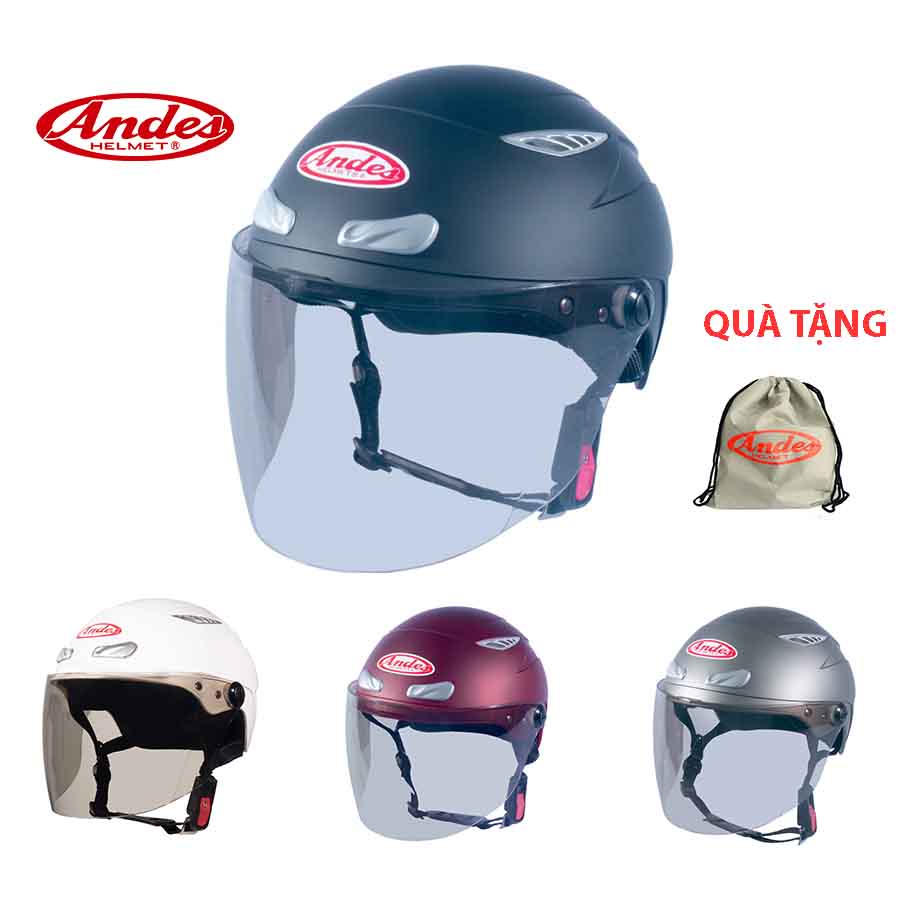 Mũ bảo hiểm nửa đầu có kính Andes 126 - 3s126K Trơn
