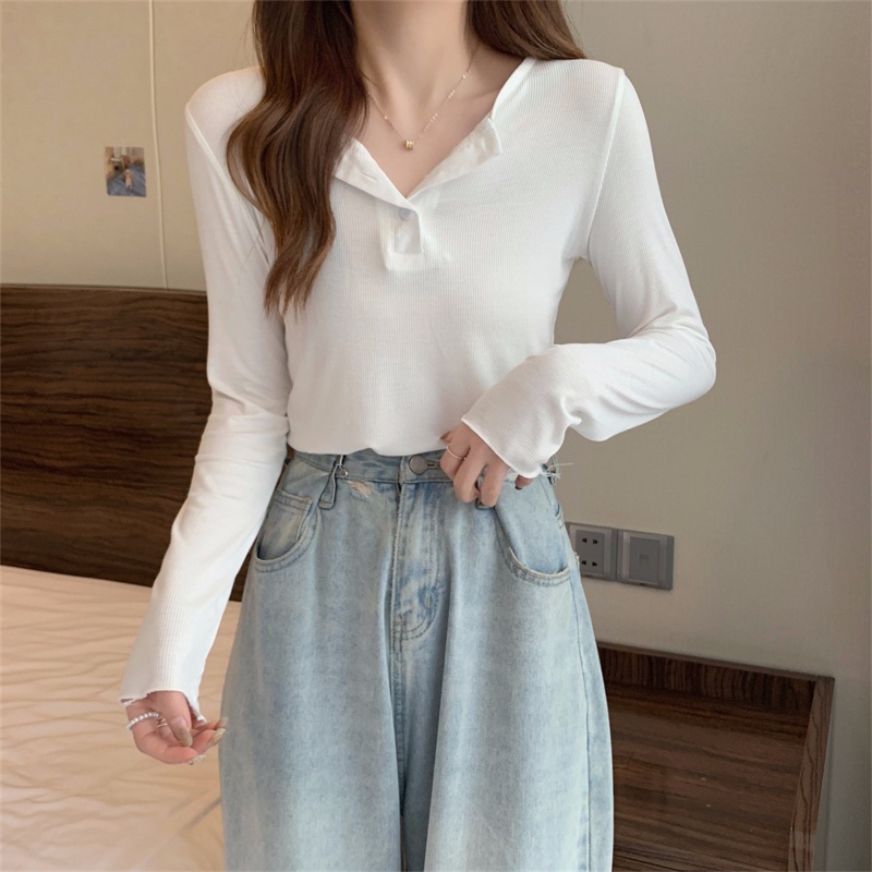 【ZHELIHANGFEI】Áo Thun Tay Dài Màu Sắc Đơn Giản Cho Nữ