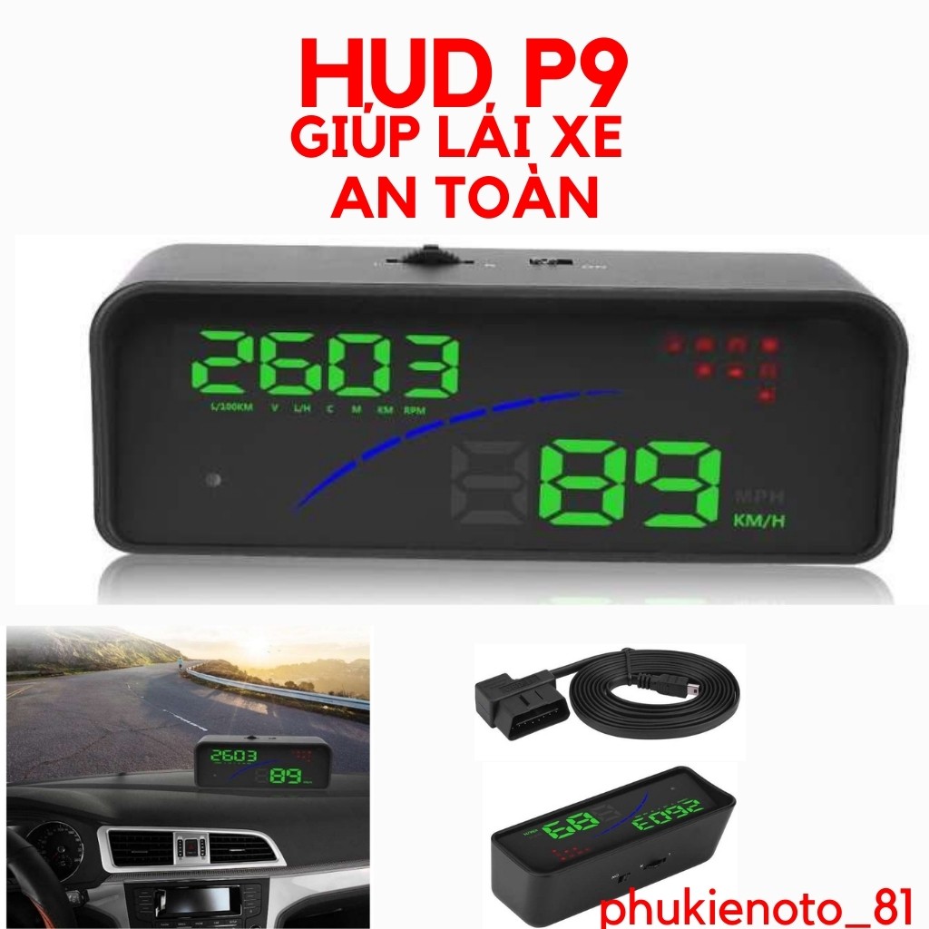 Màn hình hud P9 ❤Freeship ❤️ Hiển thị tốc độ xe Ô tô