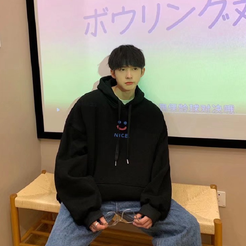 Áo hoodie tay dài dáng rộng in chữ phong cách Hàn Quốc thời trang mùa đông cho nam size M-3XL