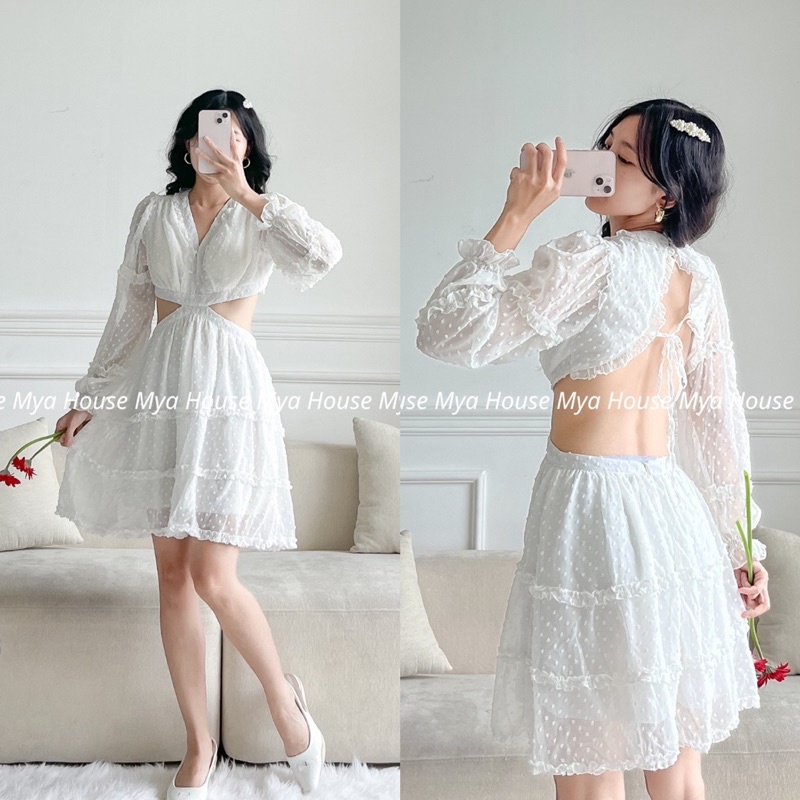 Đầm hoa cổ v phối bèo cutout eo MYA HOUSE