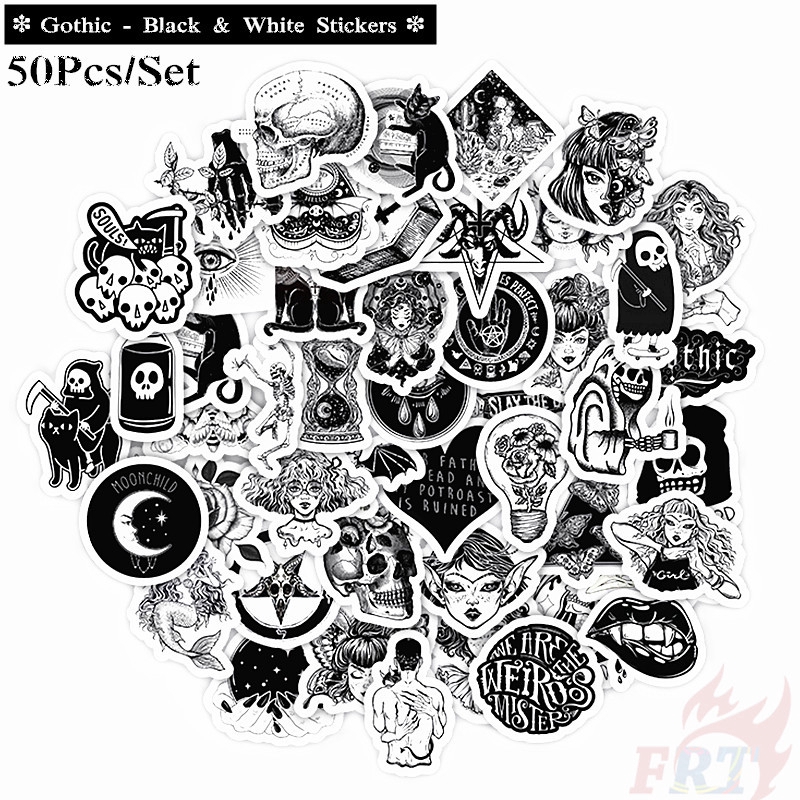 Set 50 miếng dán hình hộp sọ và linh hồn phong cách doodle gothic punk