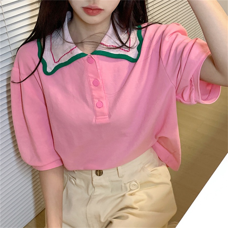 Áo polo Tay Phồng Ngắn Dáng Rộng Dễ Thương Phong Cách Hàn Quốc Cho Nữ