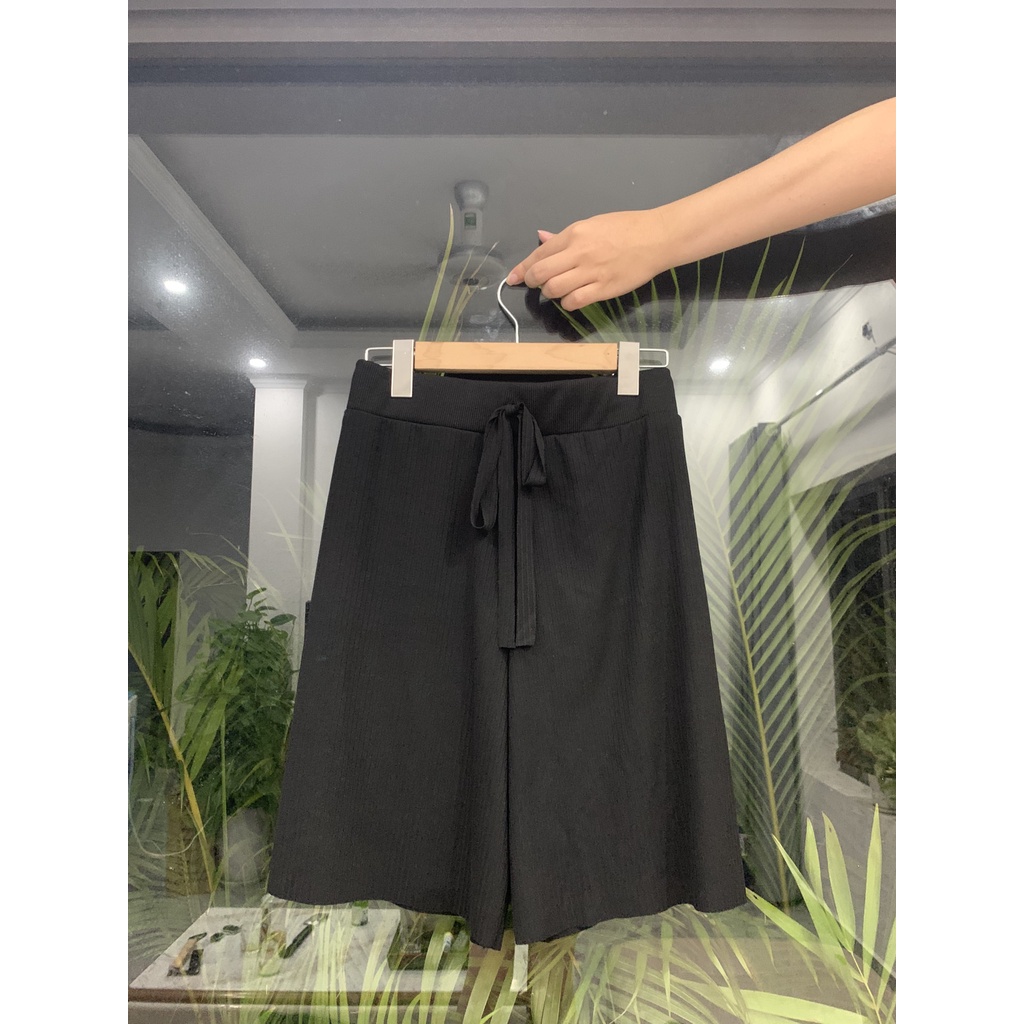 Quần đùi nữ thun len tăm ống rộng cạp chun co giãn dễ mặc thoải mái dài 45cm m052