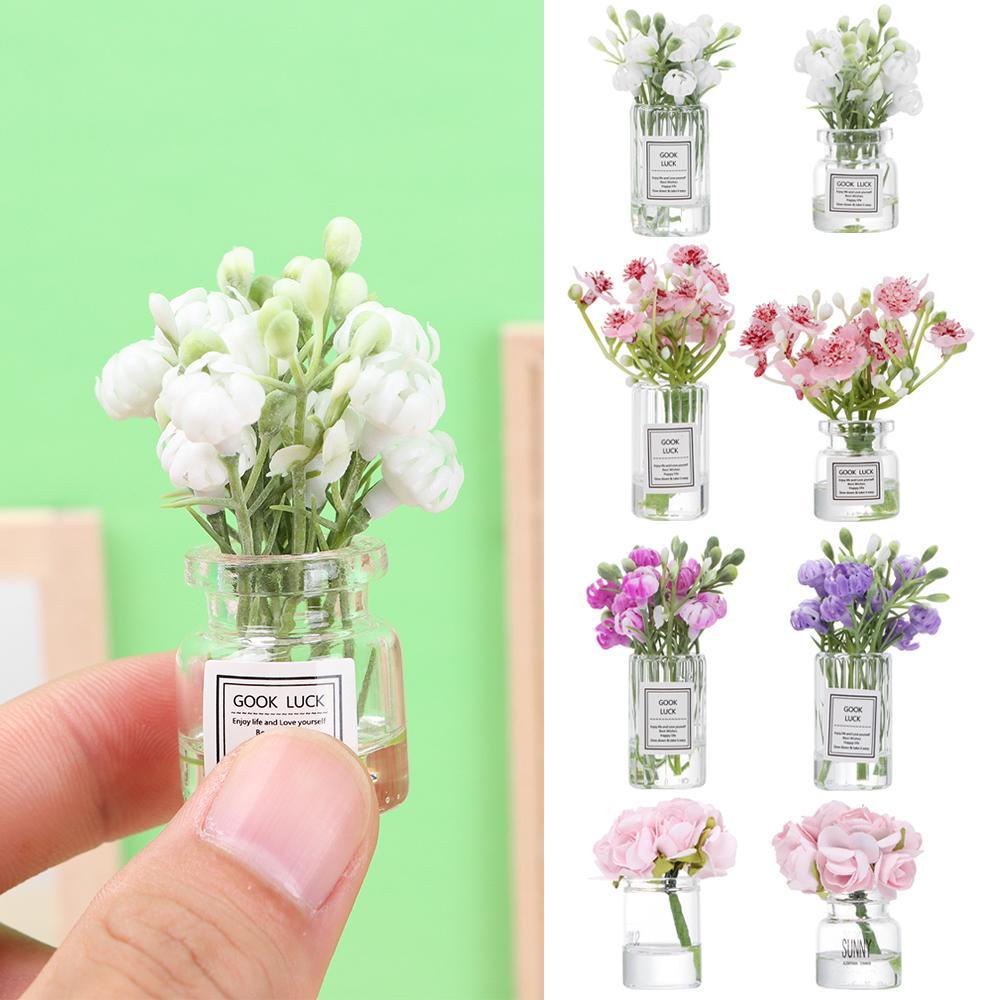BEBETTERM Bình Hoa Thủy Tinh Màu Hồng Tỉ Lệ 1: 12 Trang Trí Nhà Búp Bê
