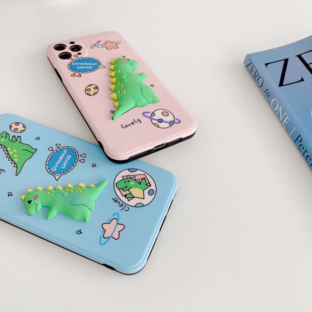 iPhone case Ốp lưng iPhone Hoạt hình Vỏ mềm Cute dinosaur TPU Bảo vệ ống kính hoạt hình Bốn mặt có kết cấu gợn sóng 3D dày cho iPhone 11 Pro Xs MAX XR I8 I7