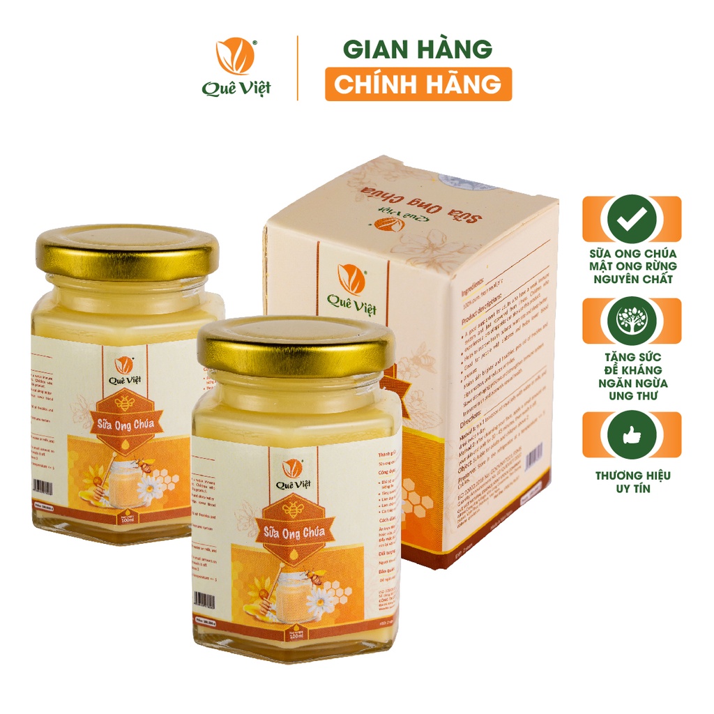 Sữa ong chúa Quê Việt bồi bổ cơ thể, tăng cường sức khoẻ (2 hộp x 100ml/hộp)