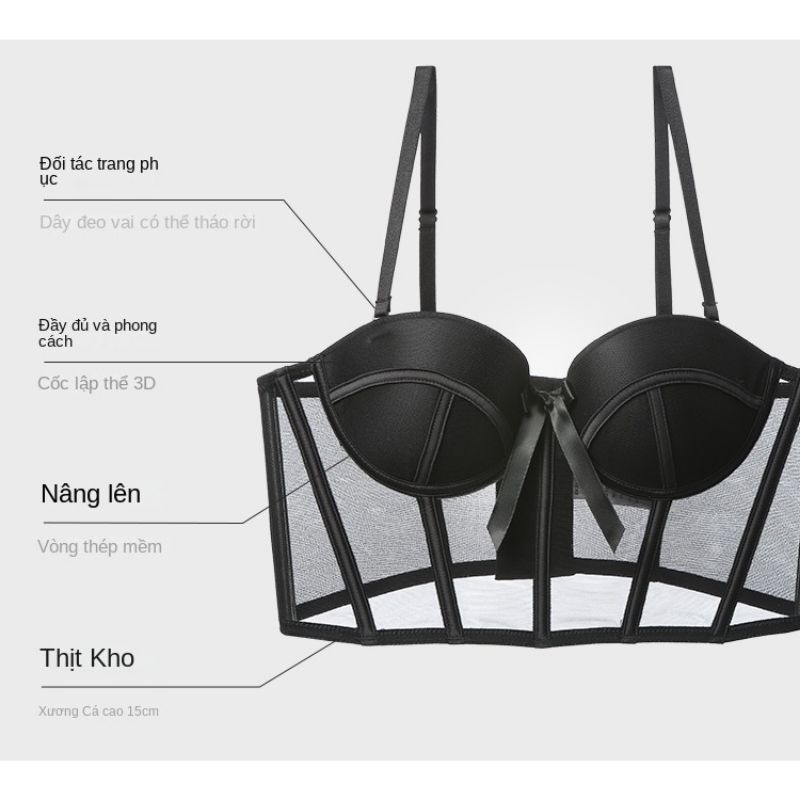 Áo Corset Đính Nơ SIÊU XINH, Có Gọng, Mút Nhẹ, Phong Cách Gợi Cảm Cổ Điển Cs22