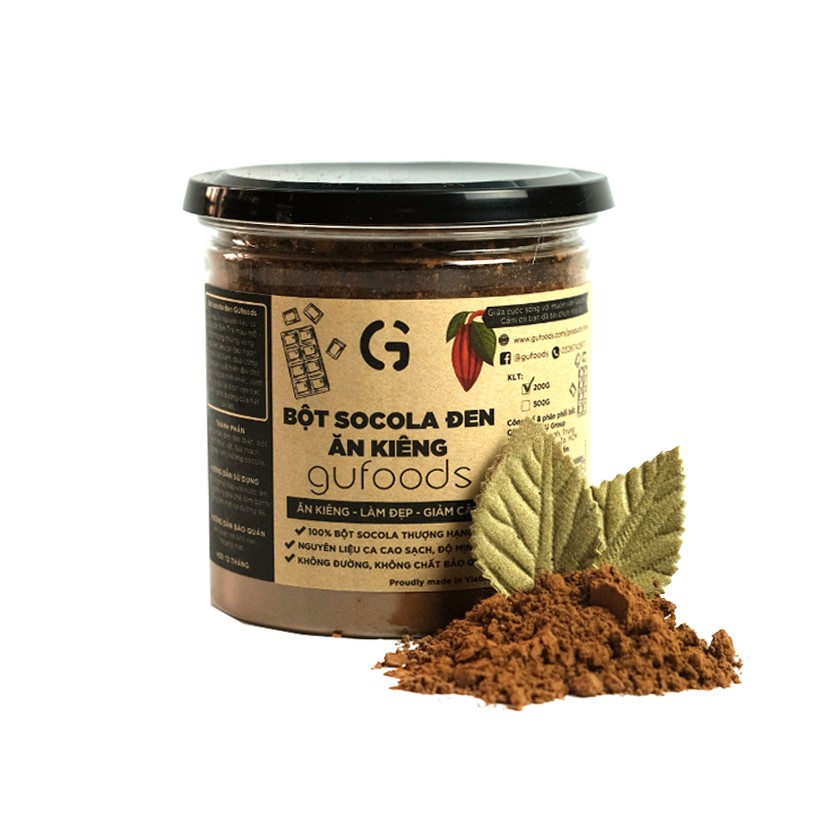 Bột socola đen ăn kiêng GUfoods - Eat Clean, Làm đẹp, Giảm cân (200g/500g)