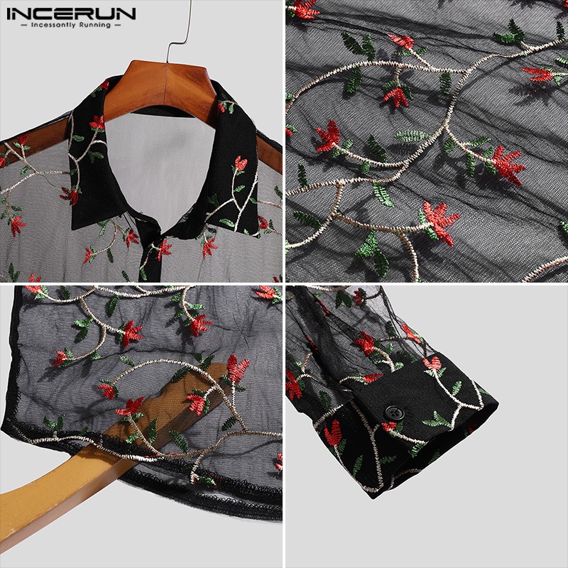 INCERUN Áo Lưới Hoa Dài Tay Xuyên Thấu Thời Trang Đi Biển Dành Cho Nam