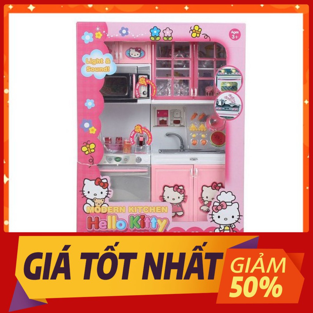 ✅FREESHIP 50K✅ Đồ Chơi Tủ Bếp Hello Kitty 2 Ngăn Màu Hồng Có Tiếng Nấu Ăn Cho Bé Chơi Đồ Hàng Cao Cấp