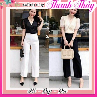 Quần ống rộng lưng cao 💘FREESHIP💘 Quần ống suông lưng cao khóa sườn dáng dài vải tuyết mưa vitex