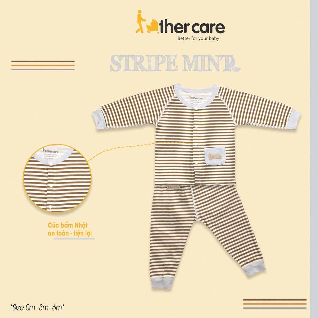 Bộ Quần áo sơ sinh FatherCare Cài giữa Dài tay - Kẻ phối túi FC808