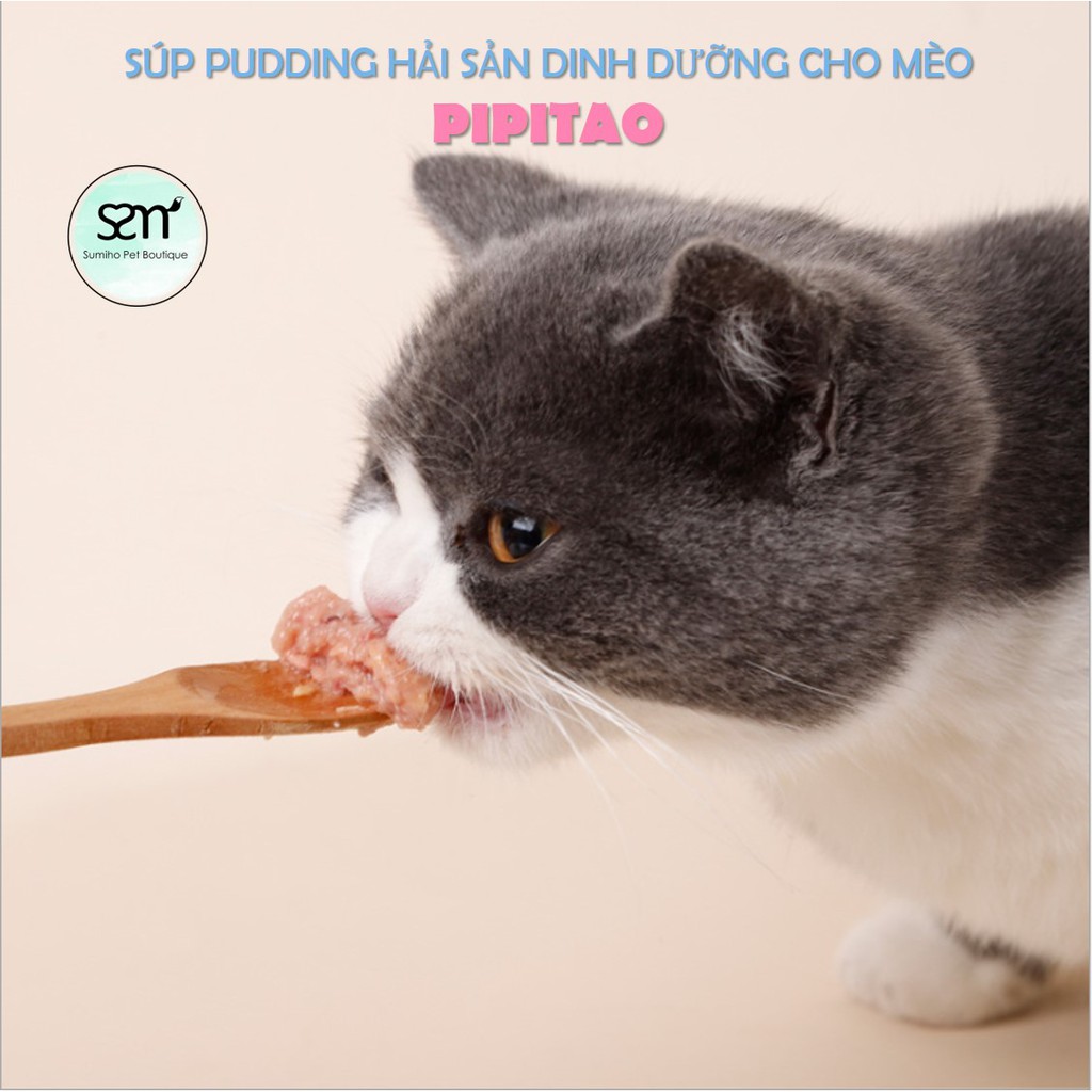 Súp hải sản dinh dưỡng cho chó mèo Pipitao 250gr (10 hũ nhỏ 25gr) dạng viên pudding