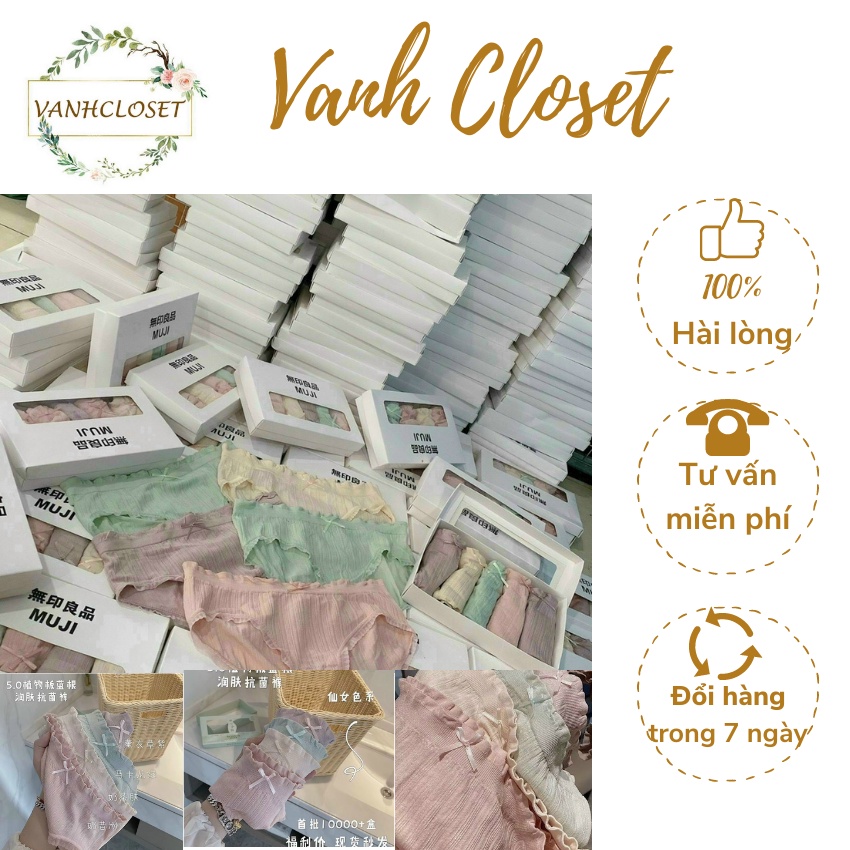 Set 5 quần lót nữ dệt kim Muji Nhật tăm nơ co dãn 8 chiều