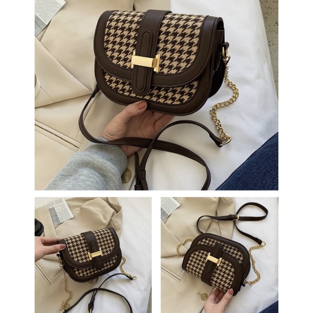 Túi xách nữ đeo vai đeo chéo Capucha T100 chất dạ phủ, dây xích mới về