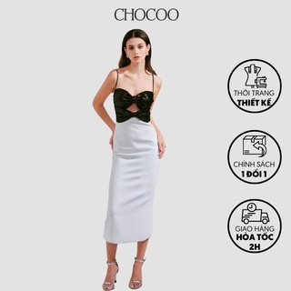 Đầm body dài tay CHOCOO Emerson Long Dress thiết kế cúp ngực nơ hạt cườm phối vai lưới lụa