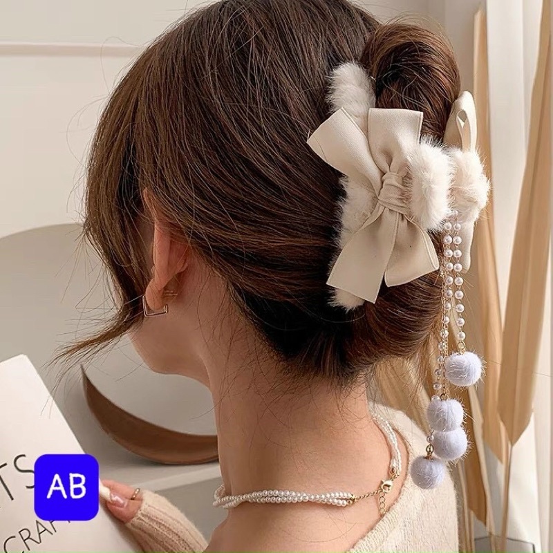 Kẹp tóc phối lông tua rua phong cách hàn quốc