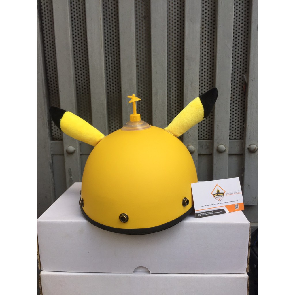 Mũ Bảo Hiểm Nửa Đầu 1/2 Pikachu Có Tai + Chong Chóng Kính Phi Công - Nón Nhựa ABS Độ Bền Cao, BH 6 Tháng Sử Dụng