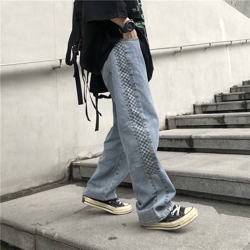 Quần Jeans dài kẻ sọc phong cách thời trang hàn quốc cho nam và nữ🔥Quần dài ống rộng phong cách Retro cho nữ