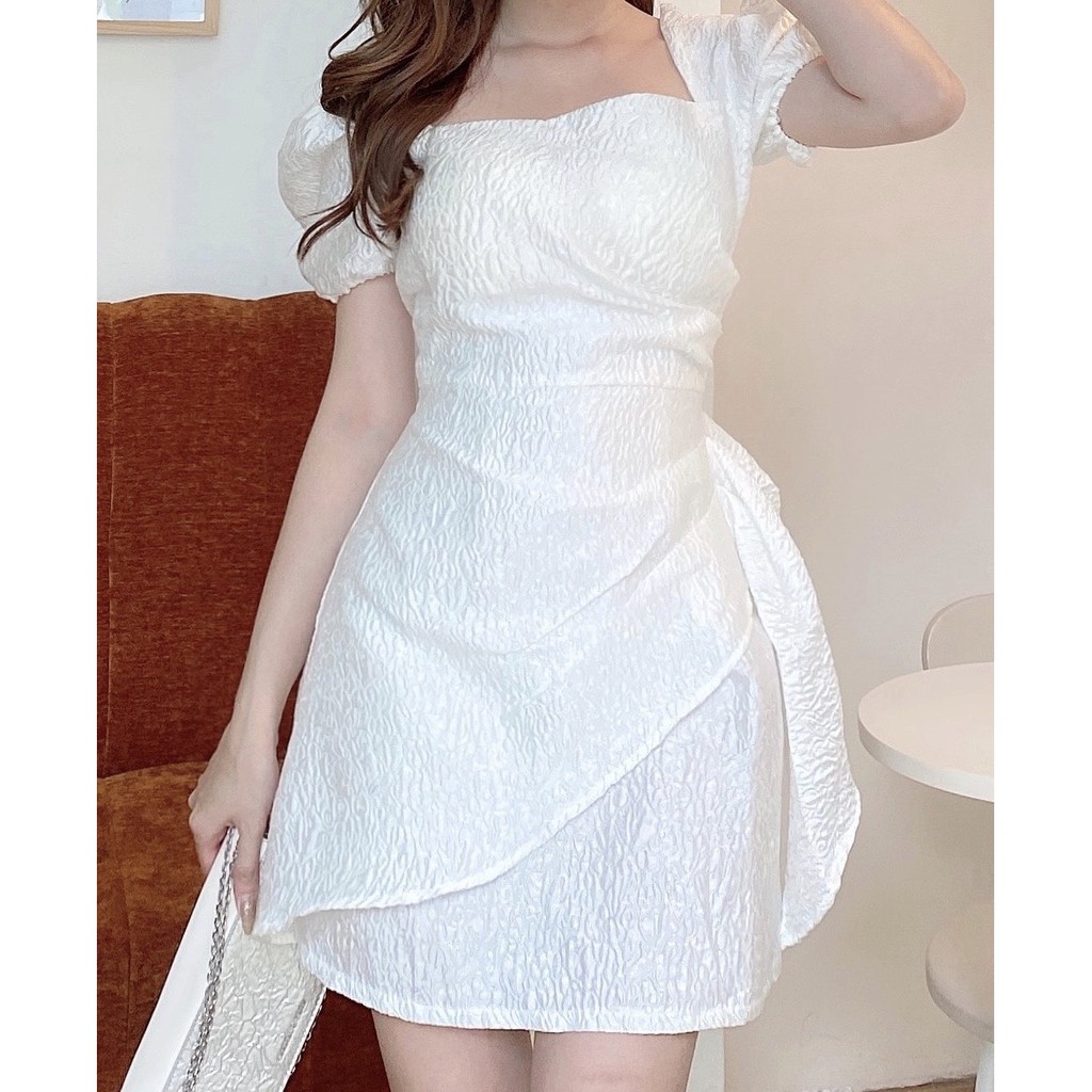 Váy Dự Tiệc Đầm Nữ Thiết Kế Lụa Gấm Tay Phồng Bèo | BigBuy360 - bigbuy360.vn