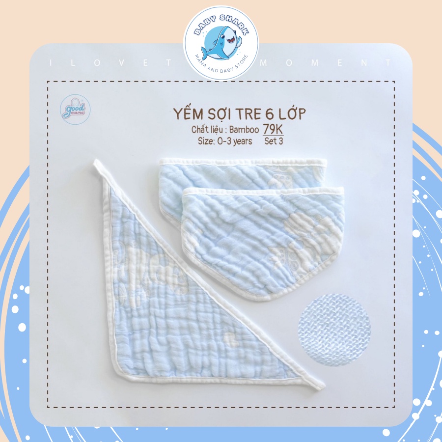 Yếm Tam Giác Sợi Tre 6 Lớp Goodmama (Set 3 Cái) Dành Cho Bé Từ 0-3 Tuổi