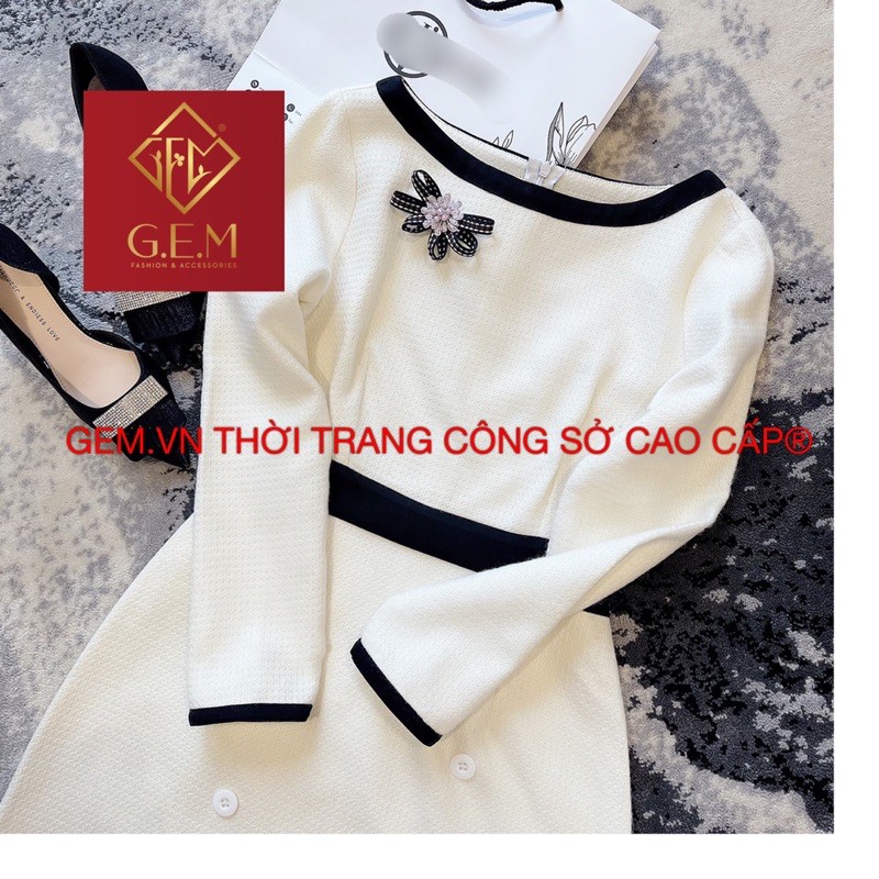 ĐẦM NỮ MÀU TRẮNG PHỐI VIỀN ĐEN, VÁY NỮ SANG CHẢNH, ĐẦM LIỀN | BigBuy360 - bigbuy360.vn