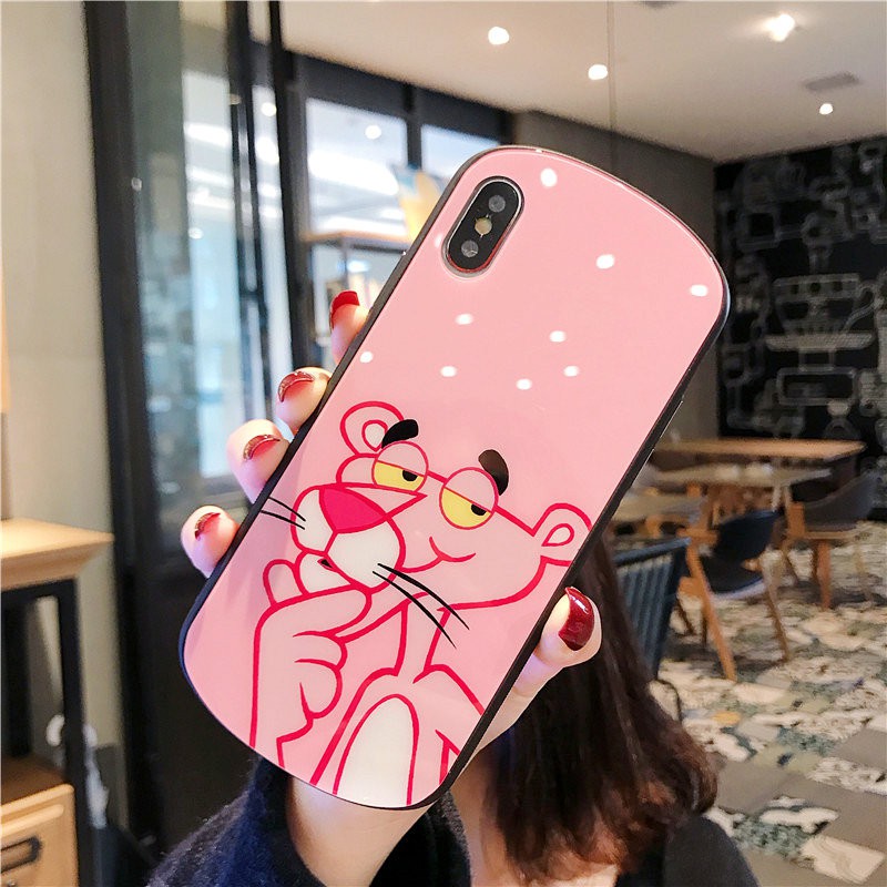 [ IPHONE ] Ốp Lưng Kính Cường Lực Viền Cong Pink Panther - K013