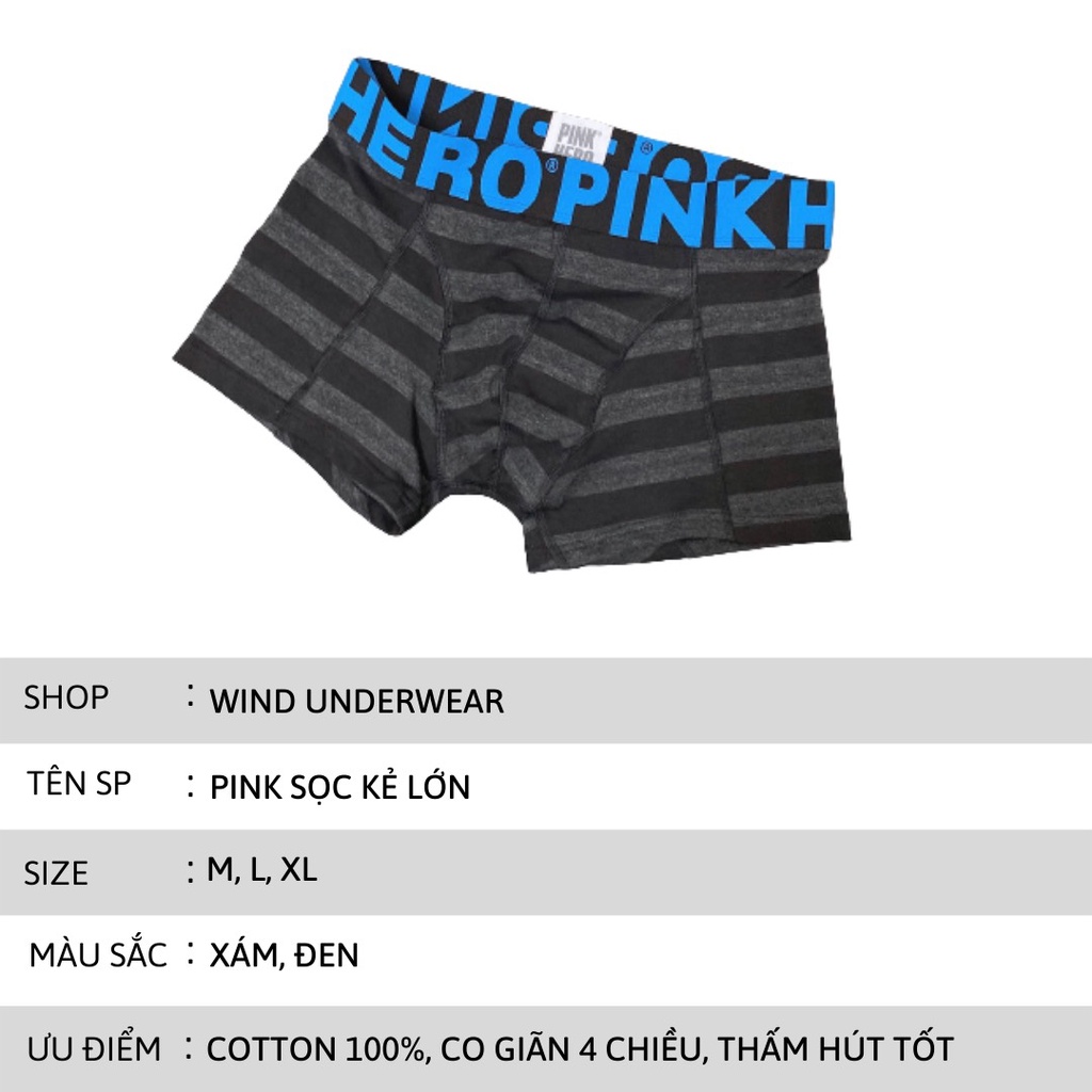 Quần lót nam đùi boxer cao cấp cotton đẹp rất thích hợp để chơi thể thao và tập gym WIND PINK SỌC LỚN
