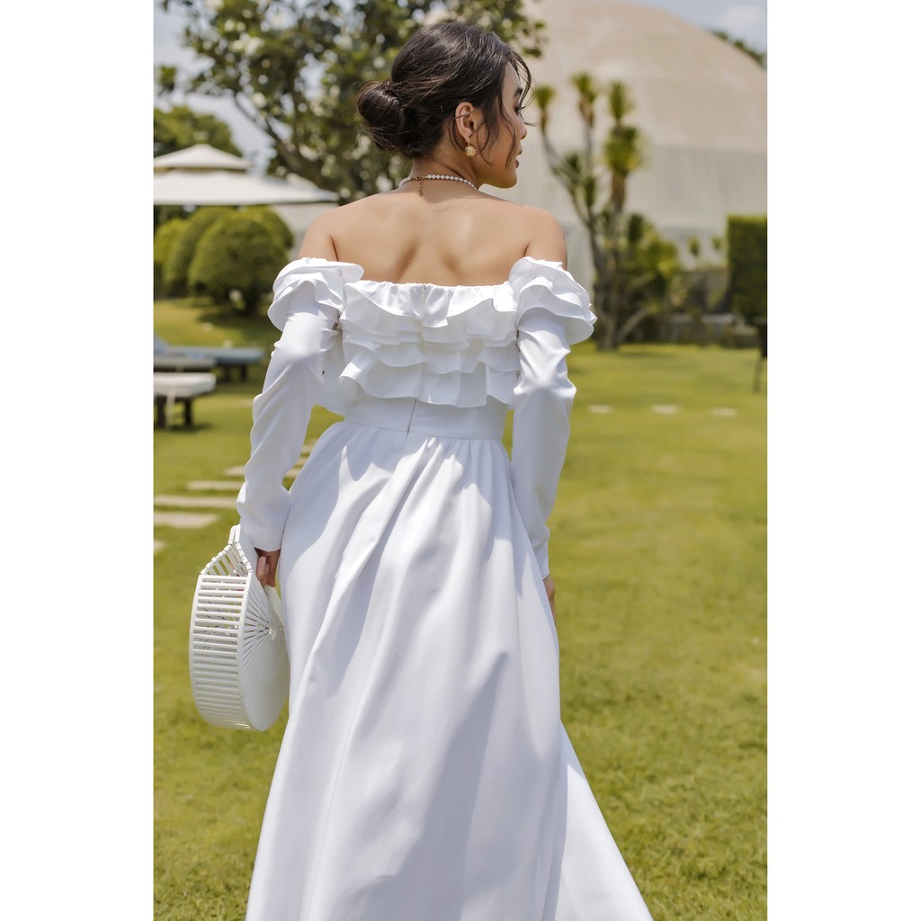 [Mã SKAMSALEP6 giảm 10% tối đa 100K đơn 150K] SÒ VINTAGE - LIARY Đầm xoè bẹt vai bèo nhún ngực | BigBuy360 - bigbuy360.vn