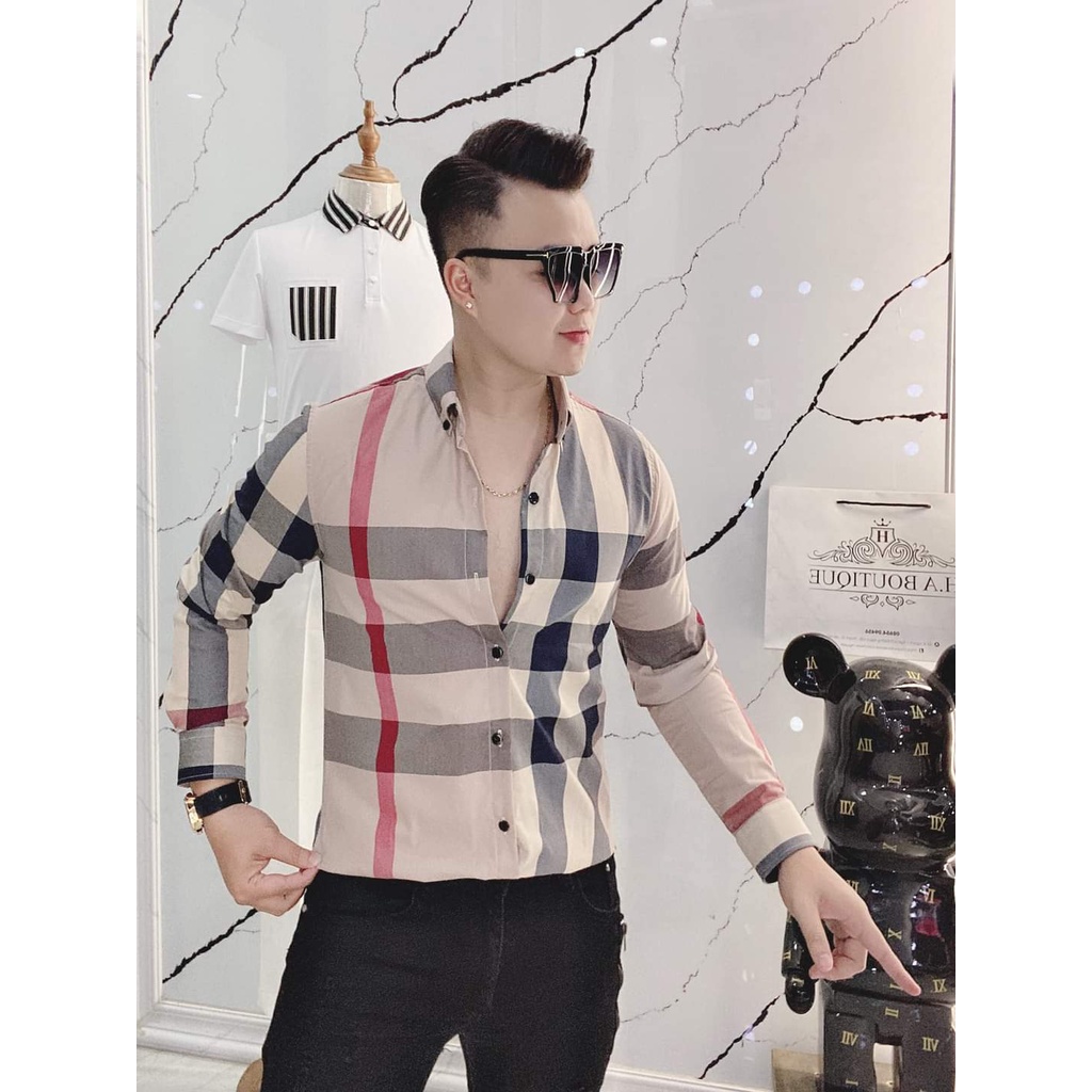 Áo sơ mi nam caro BBR tay dài chất lụa chống nhăn, mềm, mát