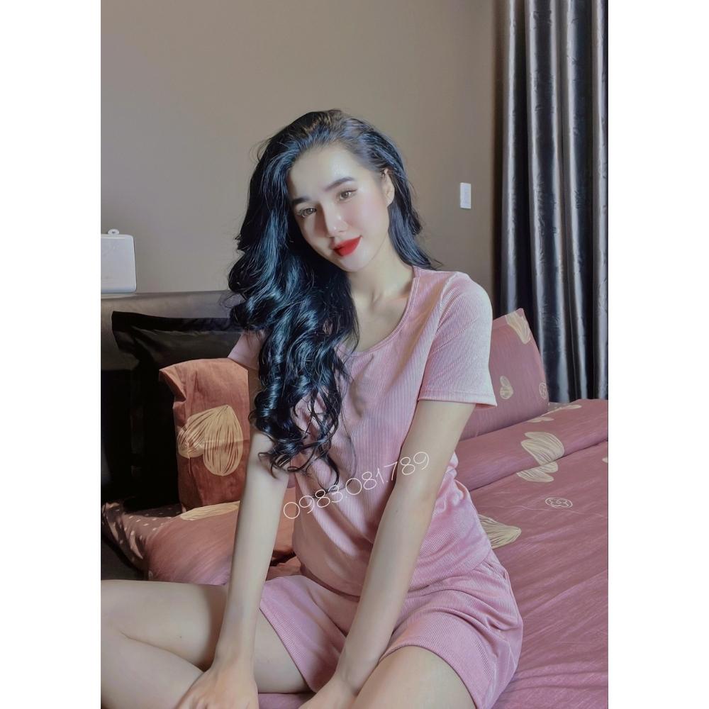 Set Bộ Thun Tăm Áo Ngắn Quần Đùi Phong Cách Sang Chảnh Hàn Quốc Đơn Giản Năng Động Thoáng Mát