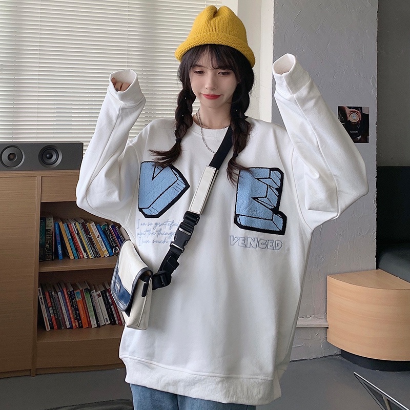 Áo sweater IELGY dáng mỏng cổ tròn thêu họa tiết chữ cái thời trang cho nữ