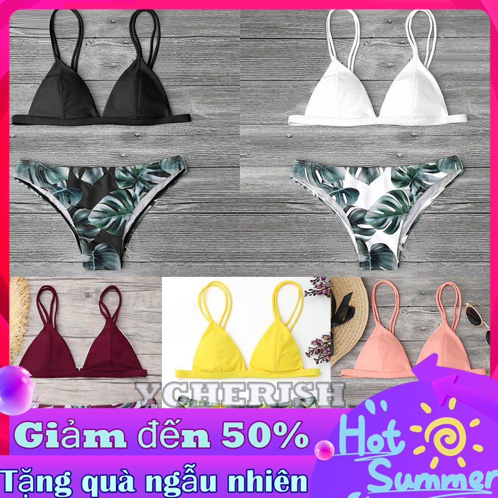 Bikini hoạ tiết lá thiết kế nâng ngực cho phái nữ
