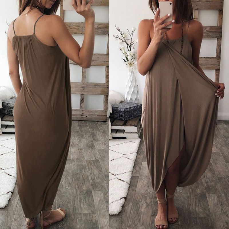 Đầm Maxi Hai Dây Dáng Dài Màu Sắc Đơn Giản Thời Trang Mùa Hè Cho Nữ