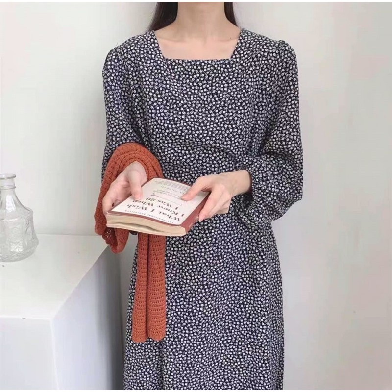 Váy hoa nhí Ulzzang dáng dài thắt nơ eo phong cách Hàn Quốc Đầm hoa vintage đẹp nhẹ nhàng | BigBuy360 - bigbuy360.vn