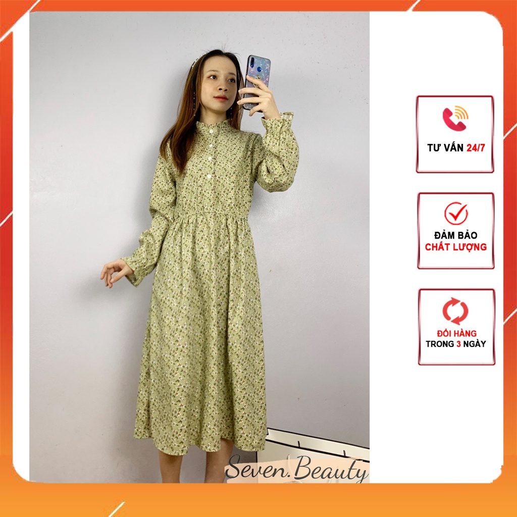 Đầm hoa nhí, váy nữ cúc ngực chun eo dáng dài, phong cách nhẹ nhàng tiểu thư cực xinh 7.beautiful