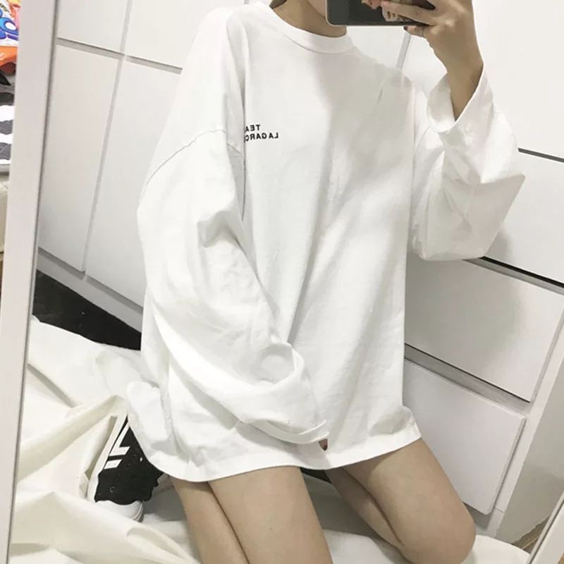 Áo thun nam nữ dài tay form rộng TEAM,áo phông thu đông 2 màu trắng,đen &lt;55kg