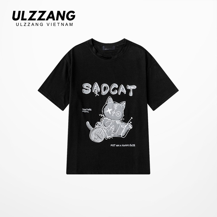 Áo thun tay lỡ ULZZANG cotton dáng unisex form rộng in hình sad cat | BigBuy360 - bigbuy360.vn