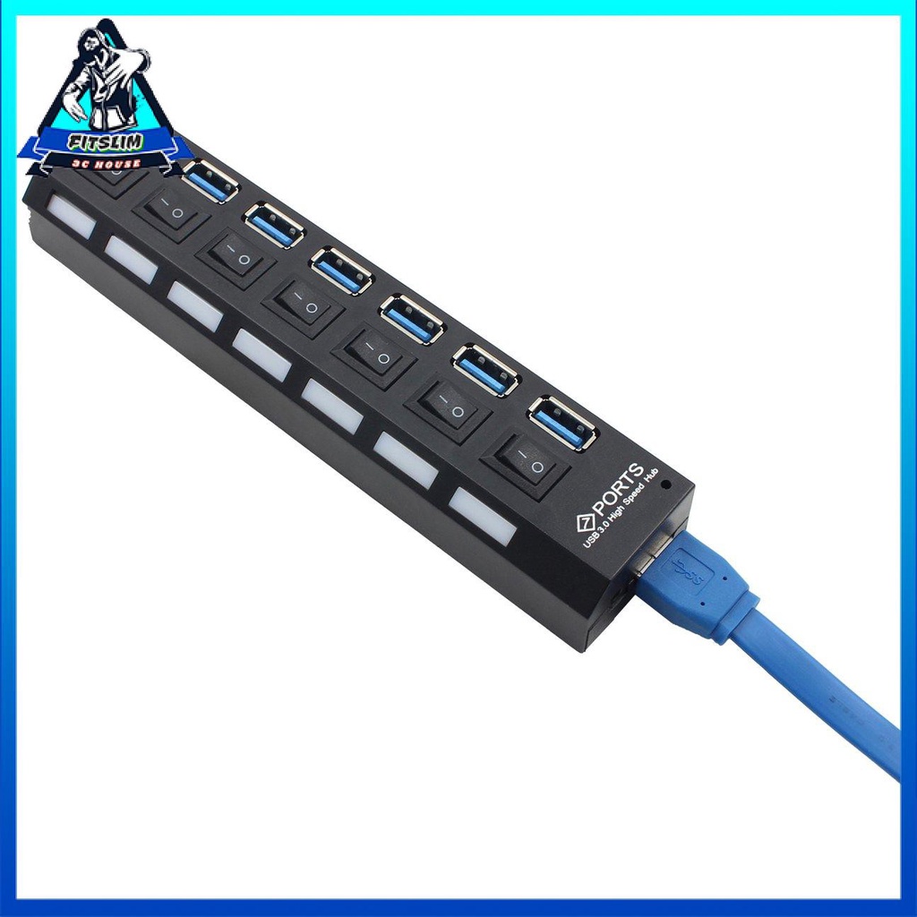 Hub tốc độ cao USB 3.0 nhỏ gọn với 7 cổng riêng biệt với nguồn điện